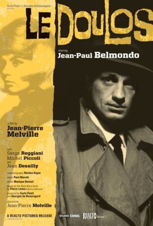 Grafika artykułu: Plakat promujący film "Szpicel". Po prawej stronie czarno-białe zdjęcie aktora Jeana-Paual Belmondo. Po lewej stronie zdjęcie aktorki, na które jest nałożony żółty filtr. Pod zdjęciem aktorki czarne napisy informujące o szczegółach filmu. 